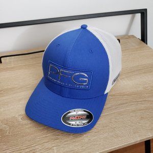 Columbia Unisex PFG Blue White Mesh Ball Cap Hat XL / XXL Flex Fit One Size